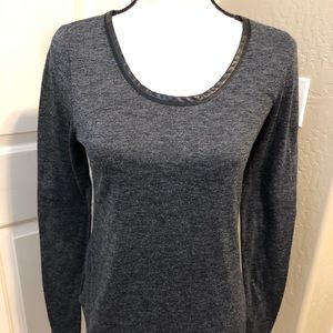 Ann Taylor Long Sleeves Tee - Leather like decor